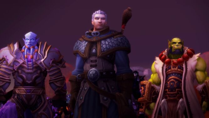 Khadgar alongside Thrall and Vindicator Maraad